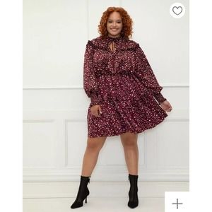 ELOQUII Elements Sizes 14/16 Satin Dress With Ruffle Yoke Nwt